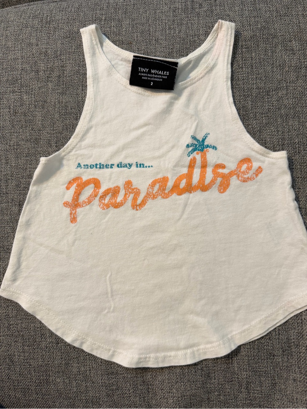 Tiny Whales Girls' White 'Paradise' Tank Top Size 2 Made in Los Angeles EUC